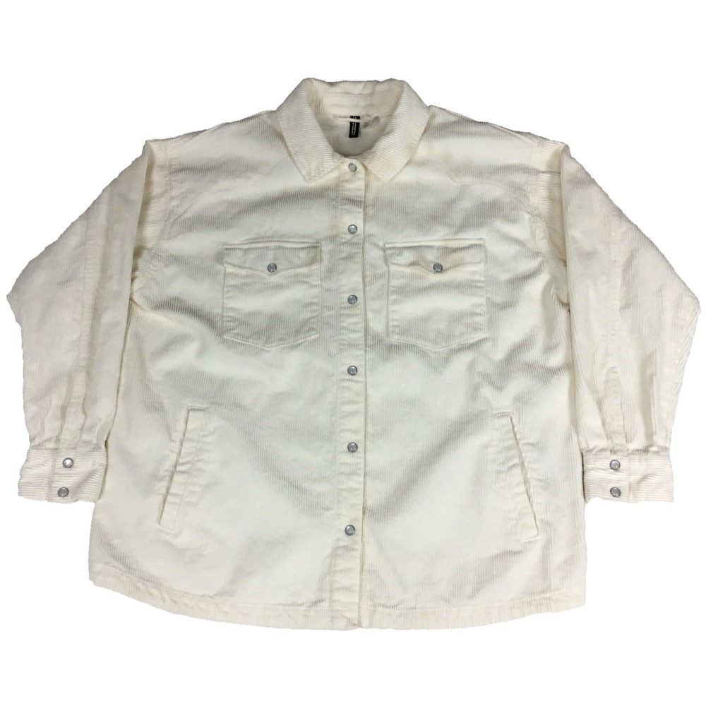 H&M Divided Mens Large‎ Cream Corduroy Western Snap Button Shacket Jacket L
